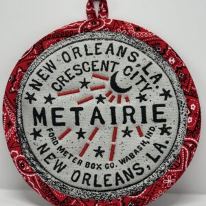 Hand sewn potholder by Tracy Thomson.