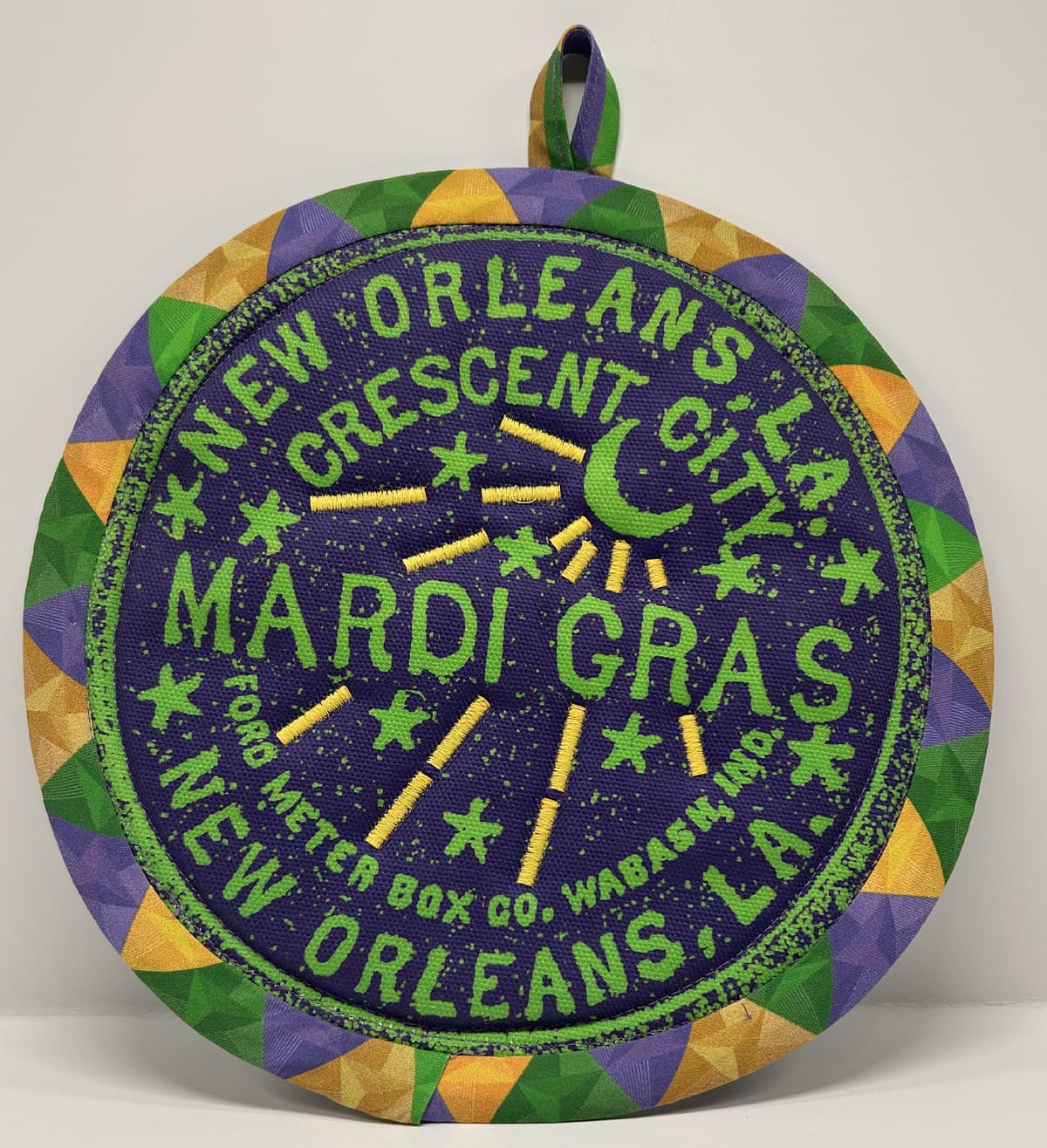 Hand sewn potholder by Tracy Thomson.