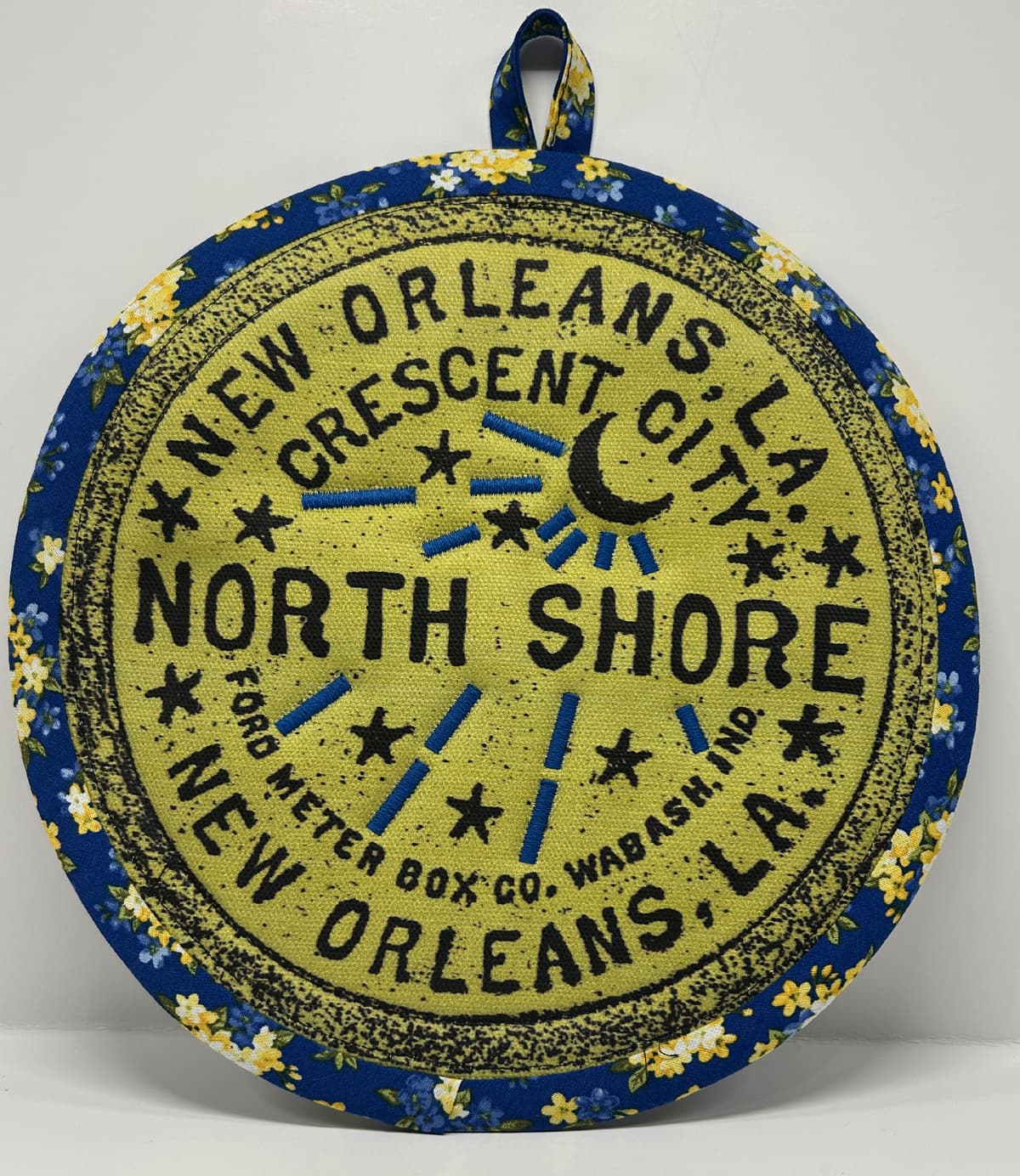 Hand sewn potholder by Tracy Thomson.